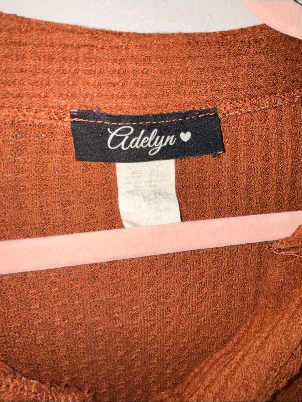 Adelyn Rae Rust Button-Neck Waffle Knit Pullover - Picture 10 of 12